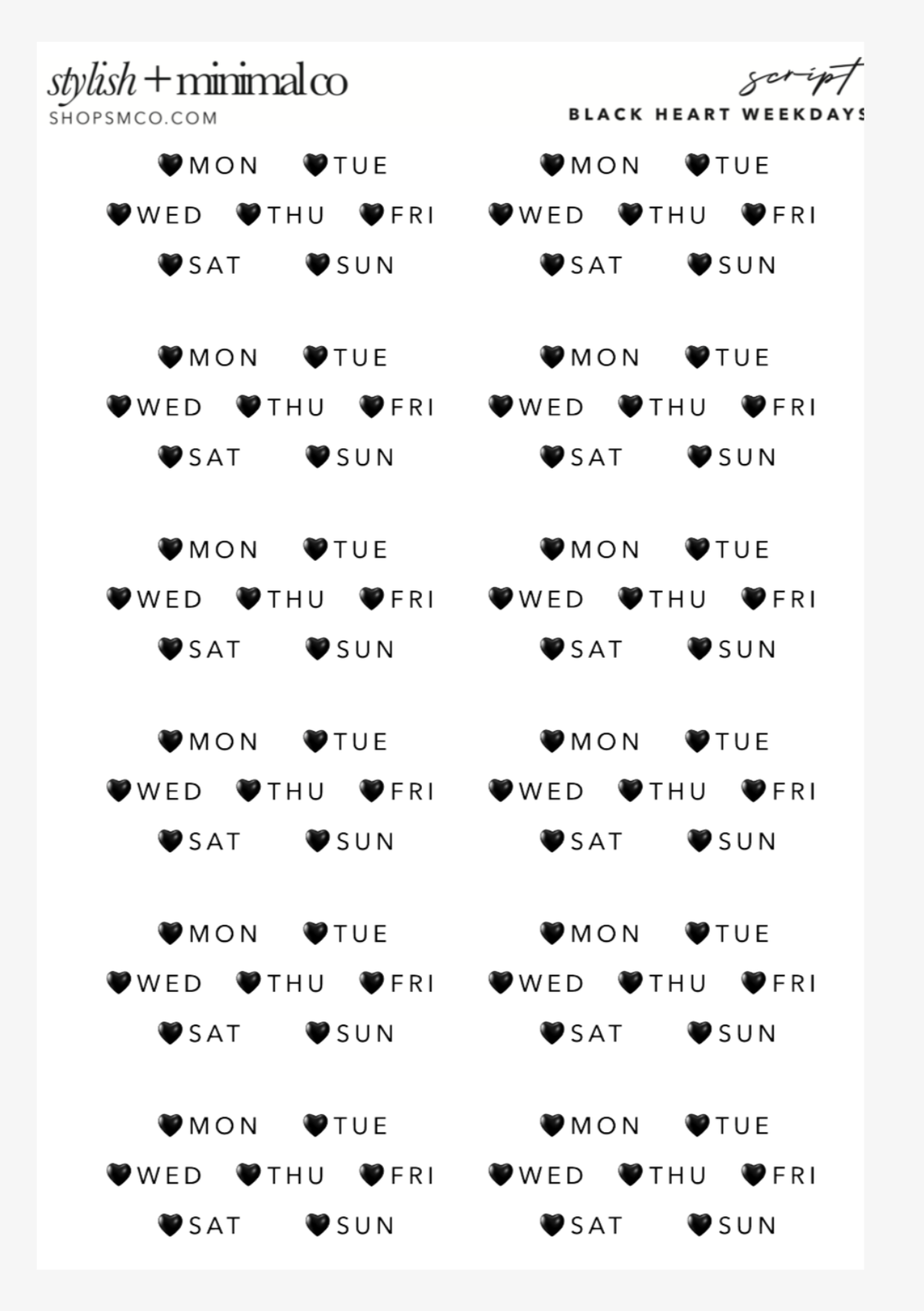heart weekday stickers