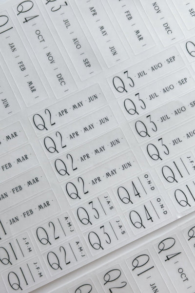 Quarterly script typography sticker sheet