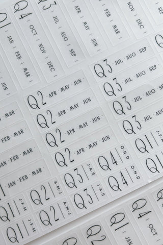 Quarterly script typography sticker sheet