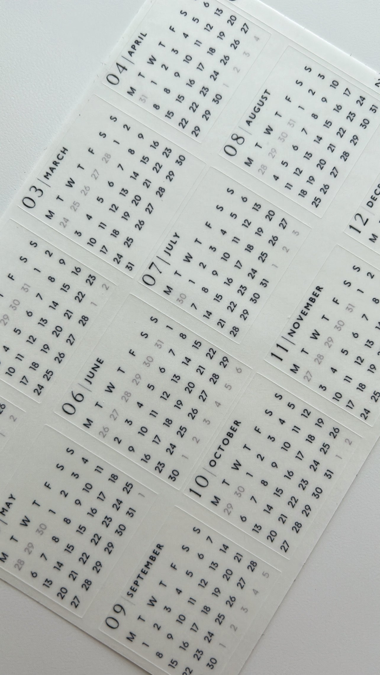 2026 monthly calendar stickers