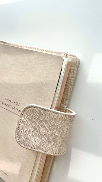 DE-RINGED B6 beige quilted caviar planner cover - snug fit