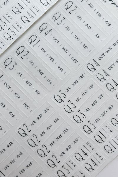 Quarterly script typography sticker sheet