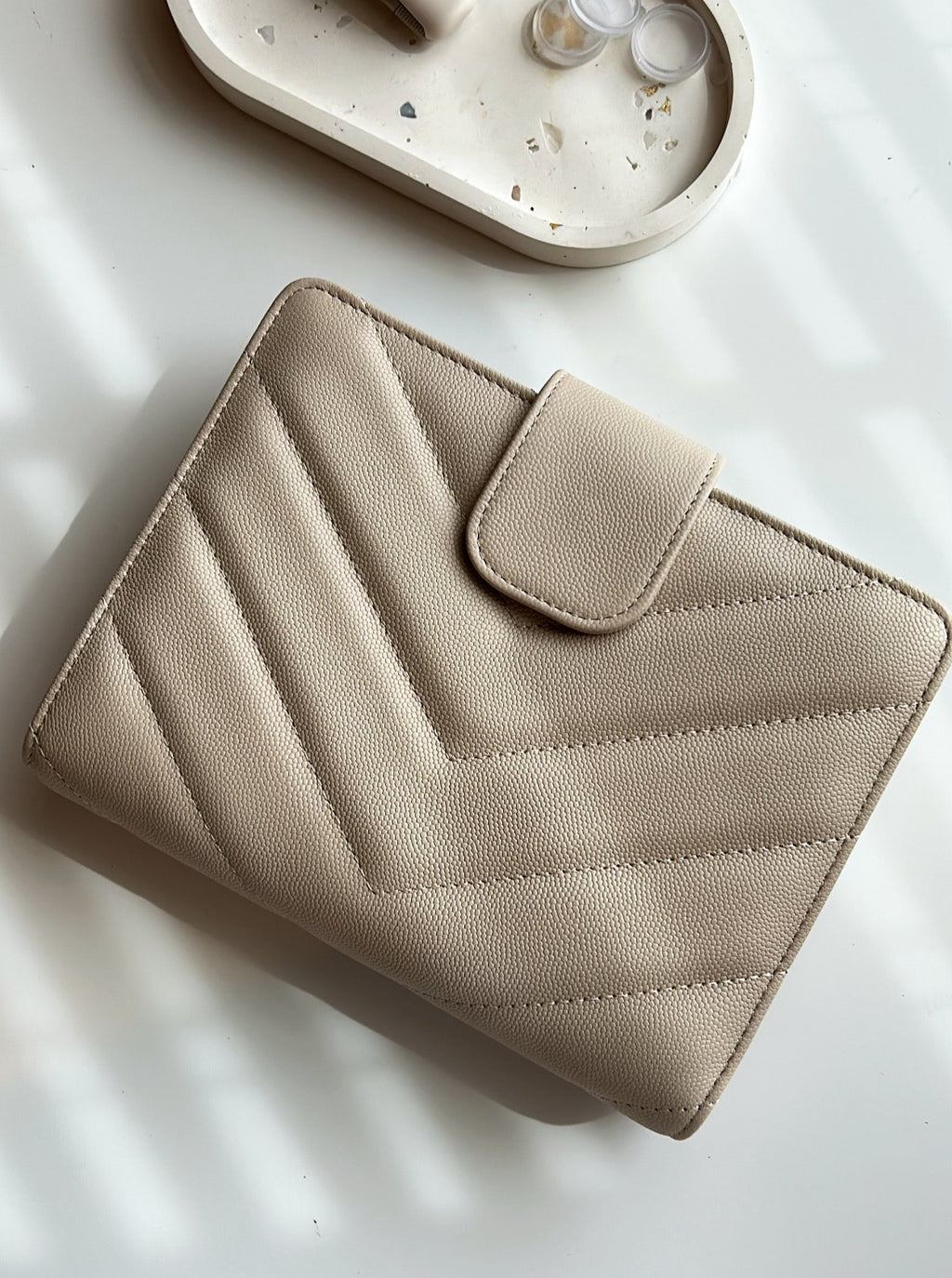DE-RINGED B6 beige quilted caviar planner cover - snug fit