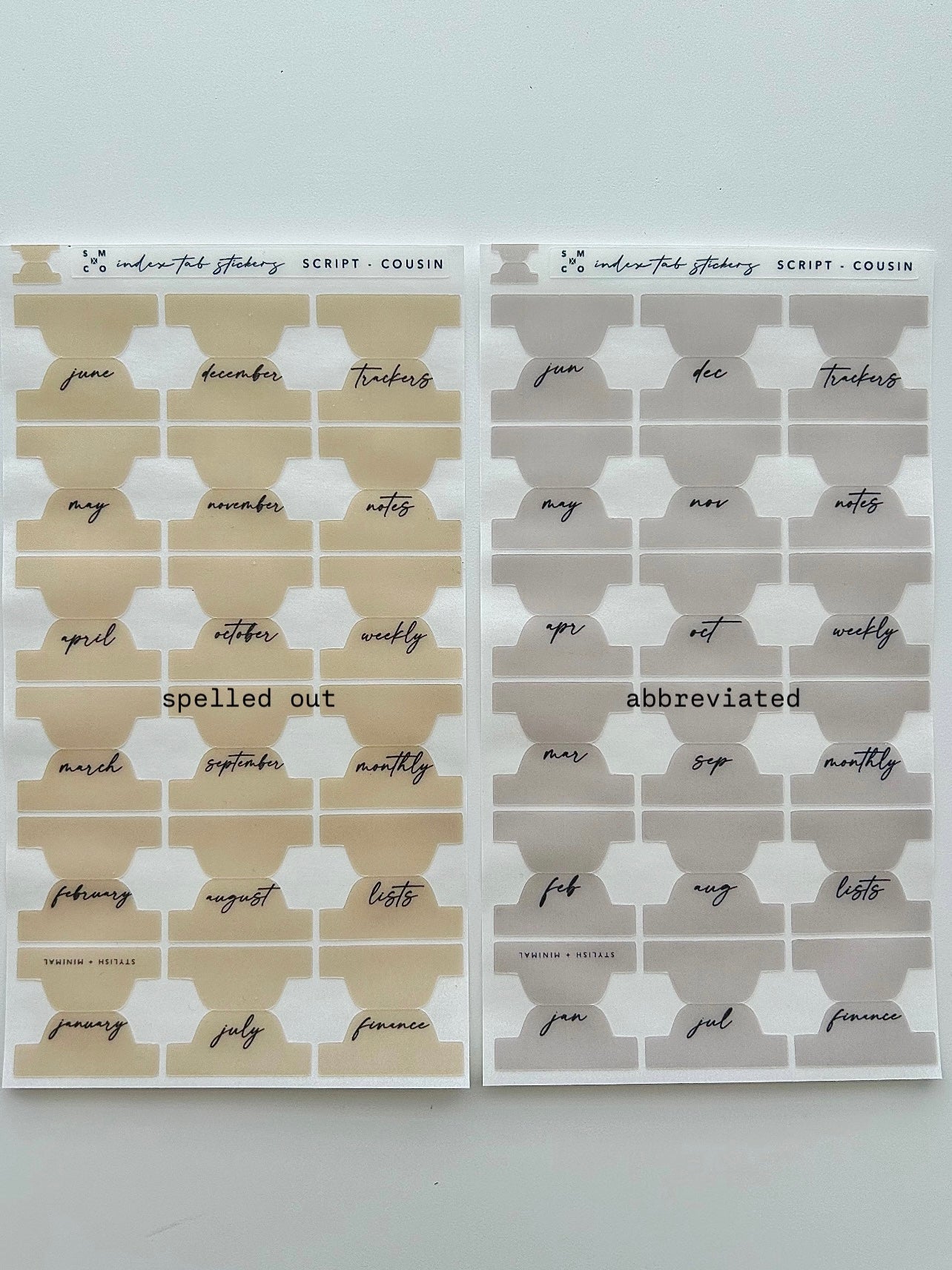 A5 hobo cousin plastic index tabs - spelled out months