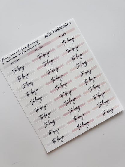 custom highlighted script Nº 4 sticker - pick your colors + text