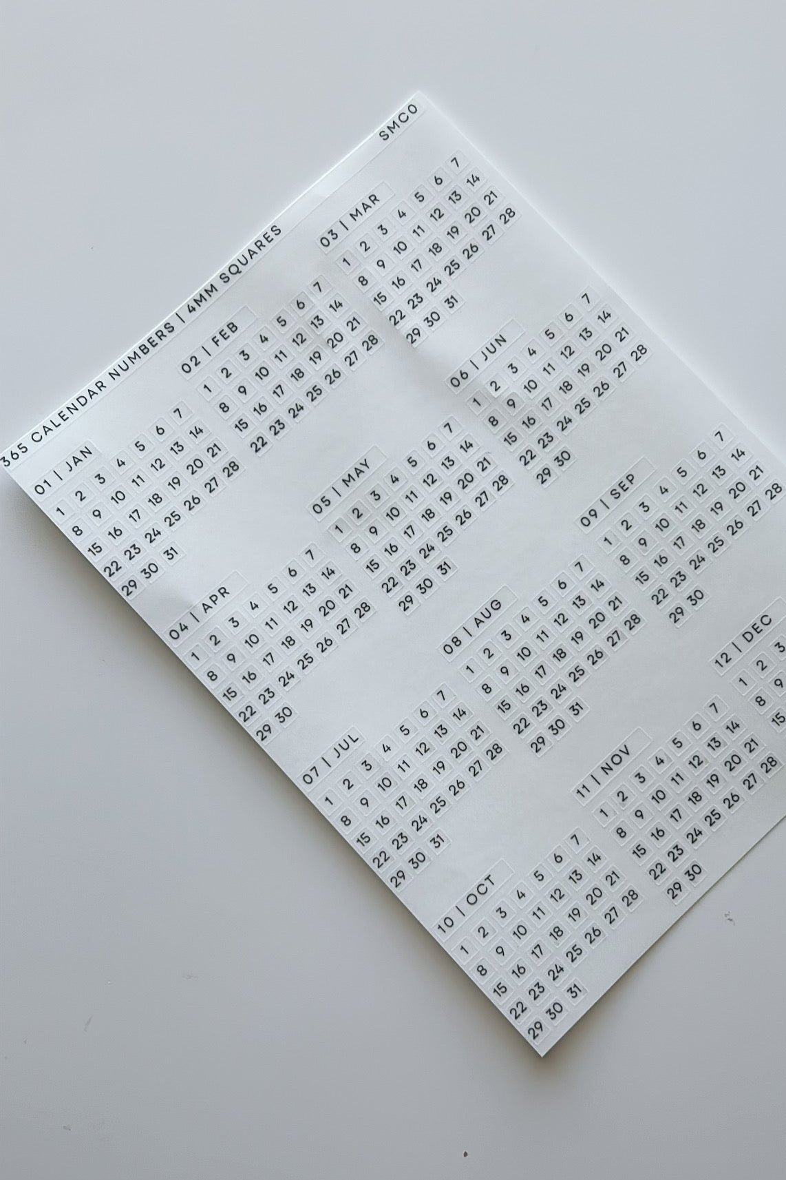 365 calendar numbers - 4mm squares