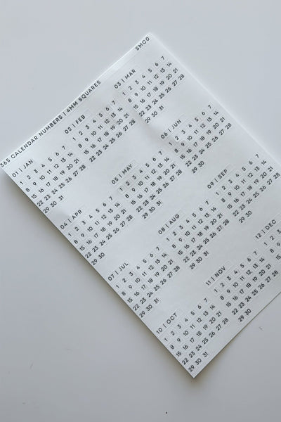 365 calendar numbers - 4mm squares