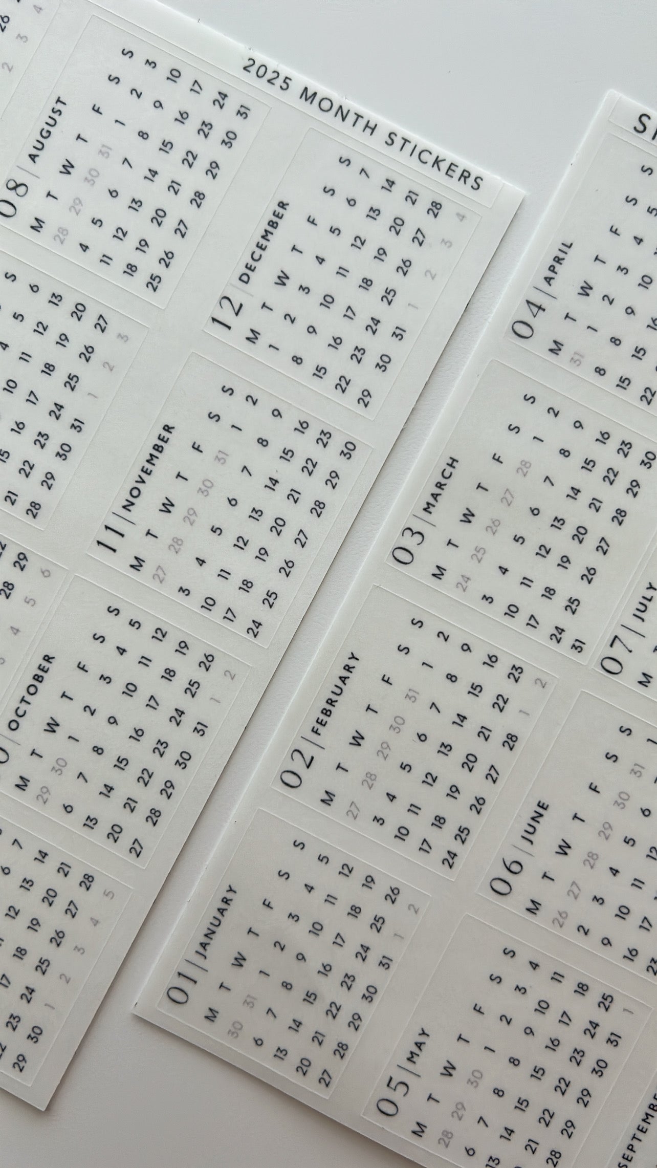 2026 monthly calendar stickers