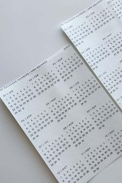 365 calendar numbers - 4mm squares