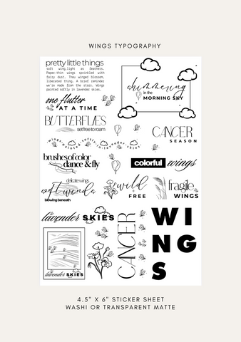 wings typography quotes sticker sheet 4" x 6"