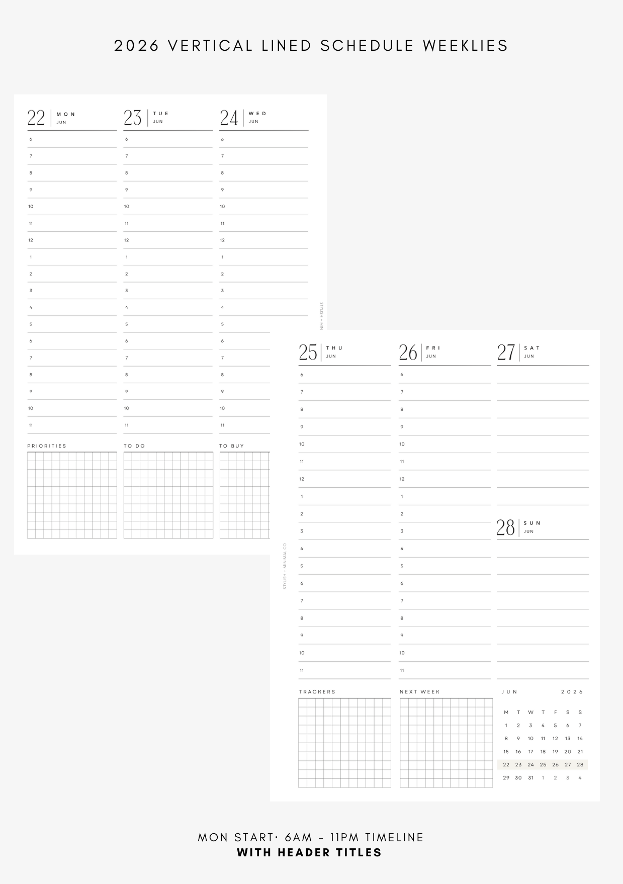 2026 vertical lined timeline Weekly DATED