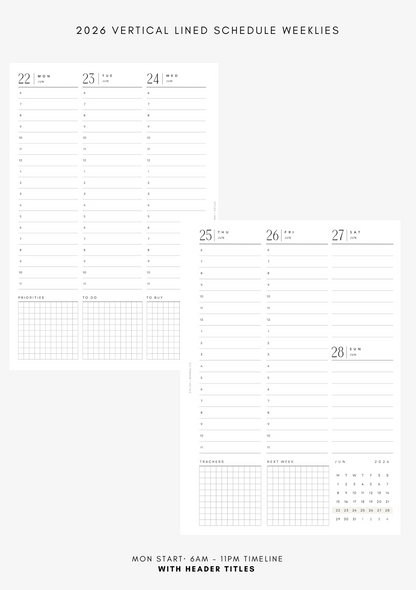 2026 vertical lined timeline Weekly DATED