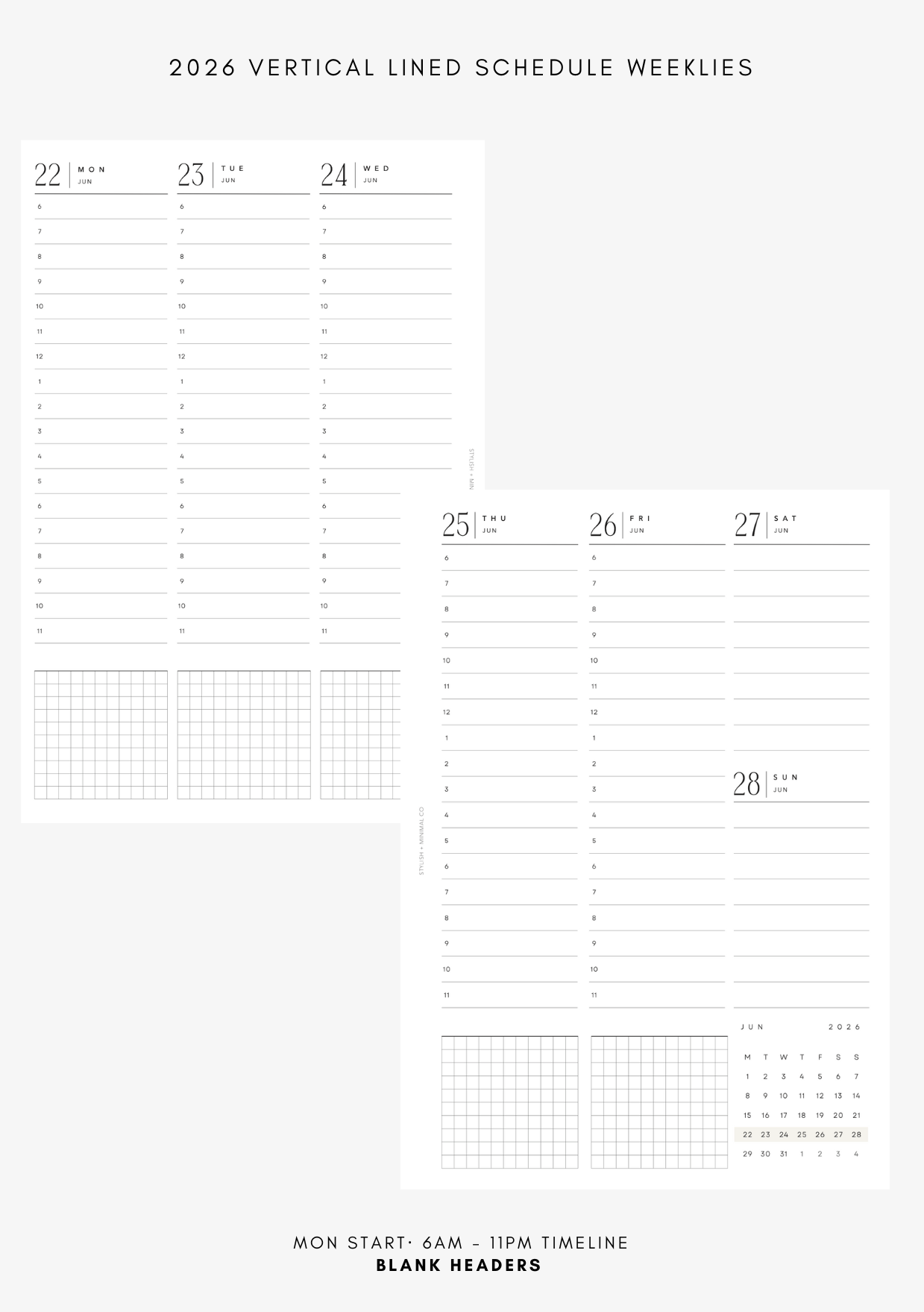 2026 vertical lined timeline Weekly DATED