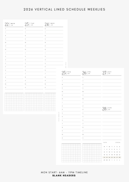 2026 vertical lined timeline Weekly DATED