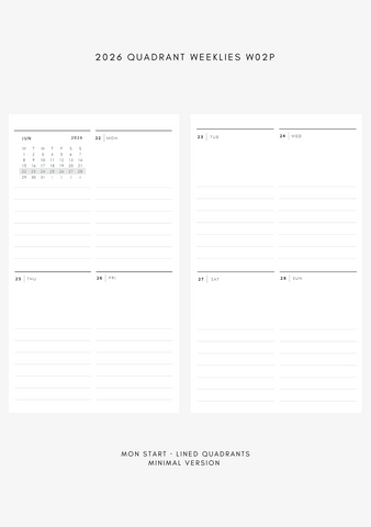 2026 quadrant lined weekly WO2P