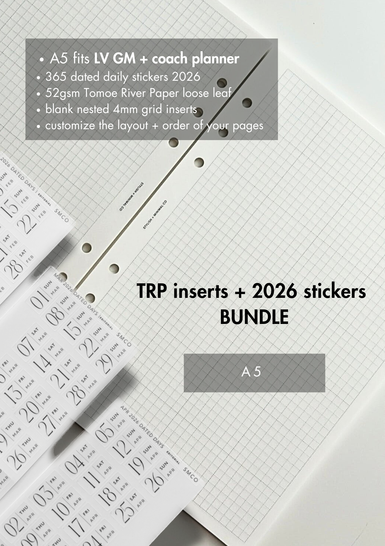 A5 TRP inserts + 2026 dated stickers BUNDLE - Tomoe River Paper