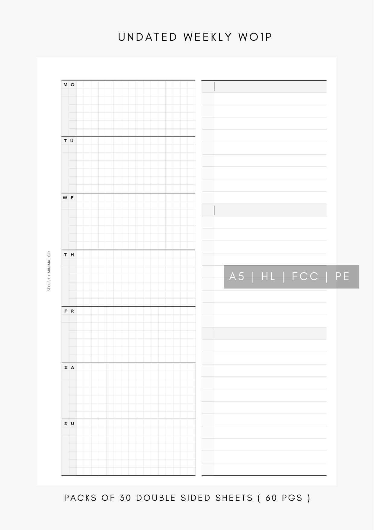 UNdated Weekly WO1P -  Printed Inserts