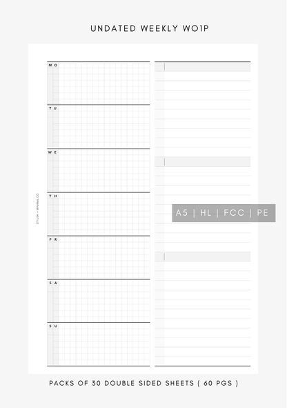 UNdated Weekly WO1P -  Printed Inserts