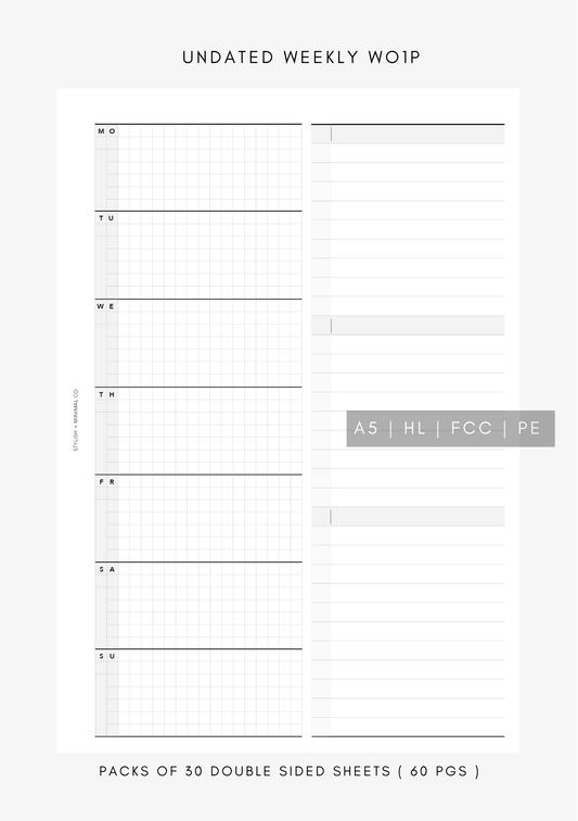 UNdated Weekly WO1P -  Printed Inserts