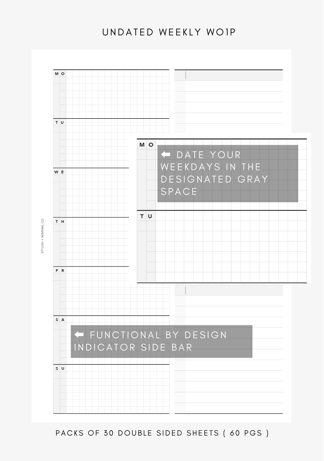 UNdated Weekly WO1P -  Printed Inserts