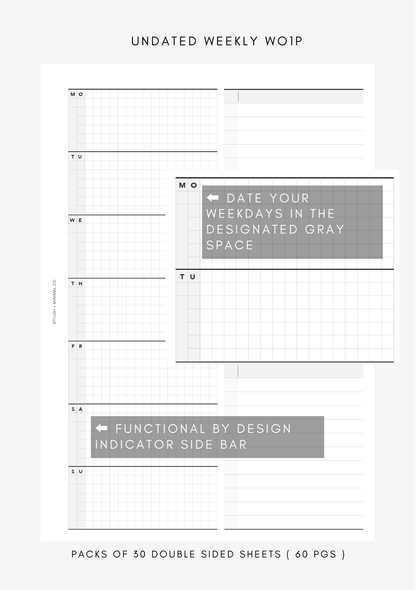 UNdated Weekly WO1P -  Printed Inserts