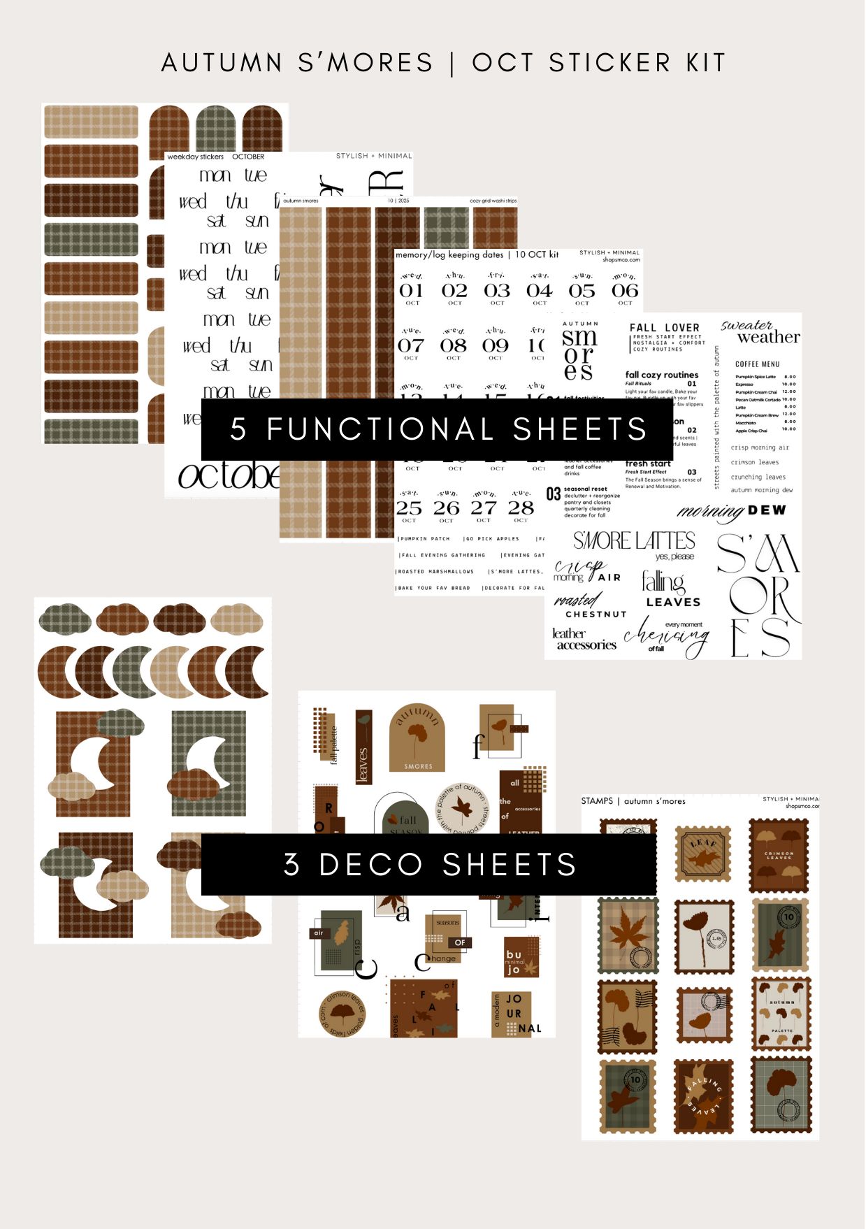autumn s'mores sticker kit - 8 sheet bundle