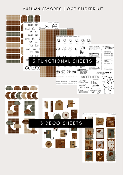 autumn s'mores sticker kit - 8 sheet bundle