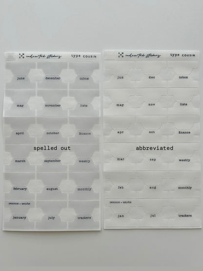 A5 hobo cousin plastic index tabs - spelled out months