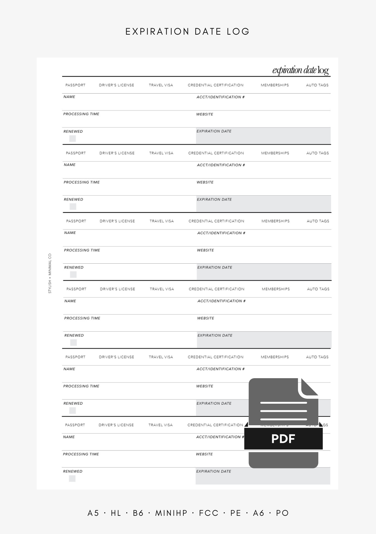 expiration date log printable
