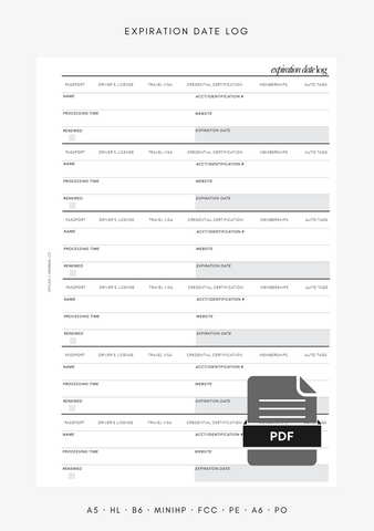 expiration date log printable