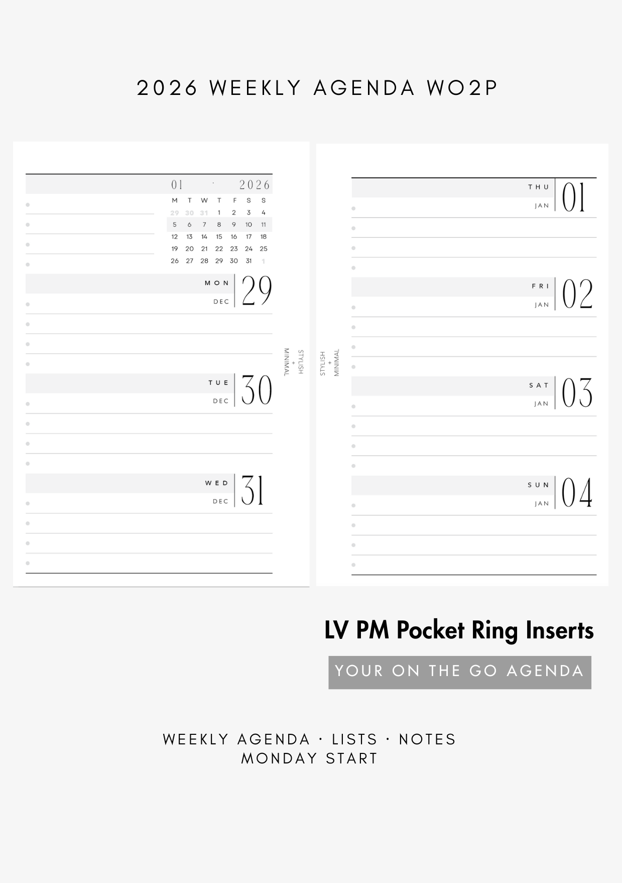 2026 Weekly Agenda WO2P - Pocket + Personal rings