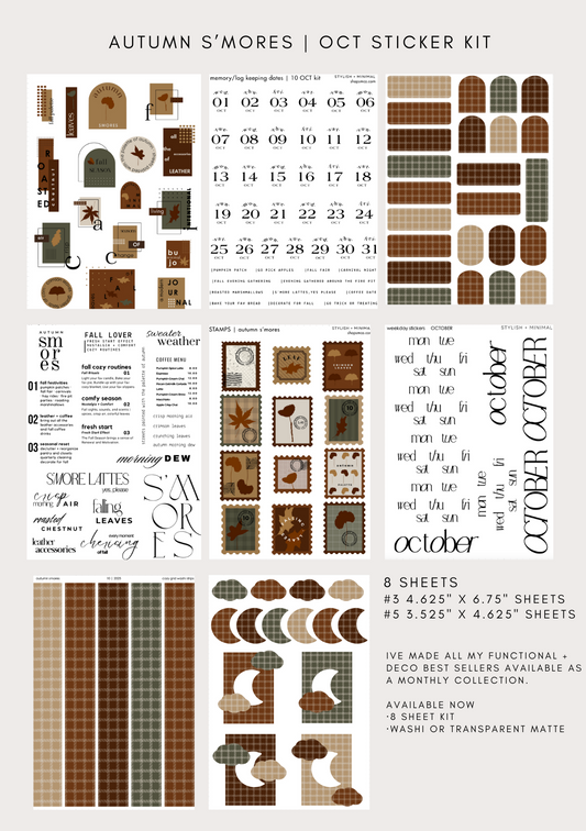 autumn s'mores sticker kit - 8 sheet bundle