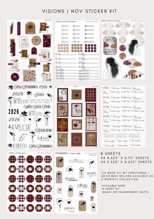 visions nov sticker kit - 8 sheet bundle