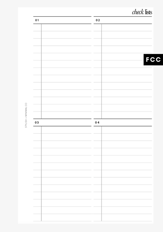 matrix checklist Printed Inserts