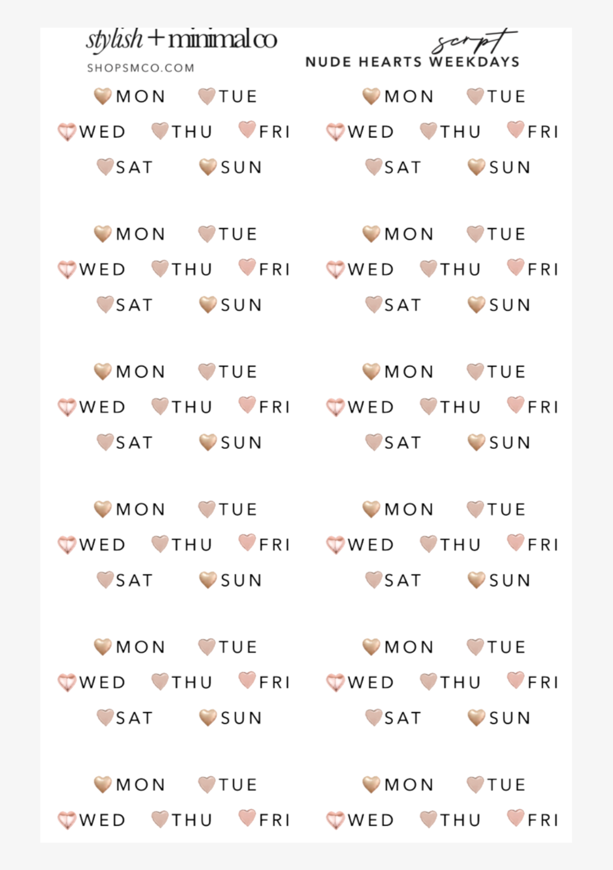 heart weekday stickers