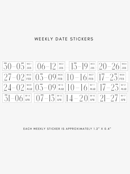 2026 dated weekly journaling stickers - mon start