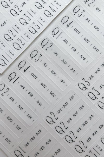 Quarterly script typography sticker sheet