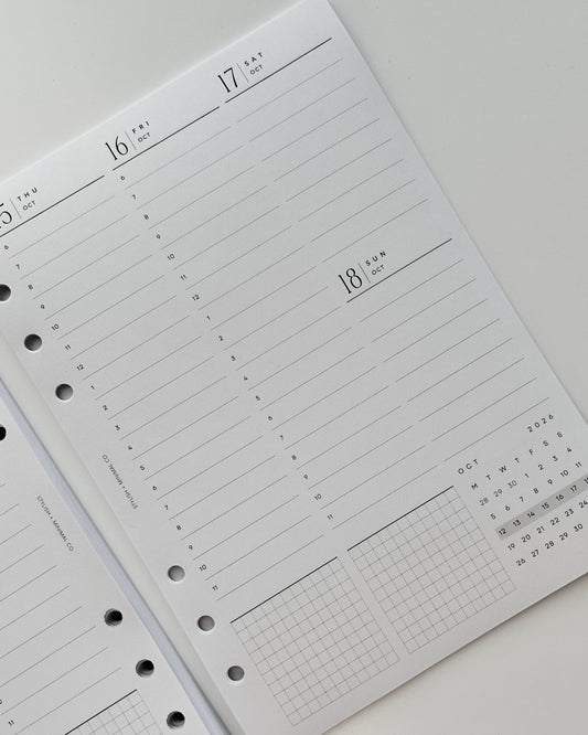 2026 vertical lined timeline Weekly DATED