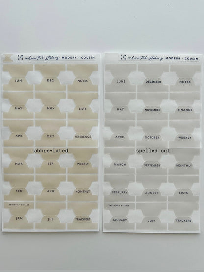A5 hobo cousin plastic index tabs - spelled out months