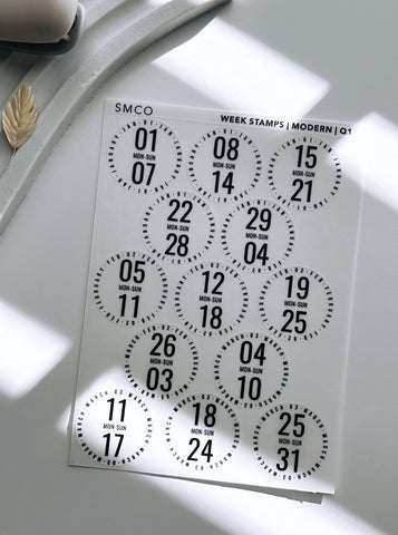 date stamp week stickers - modern