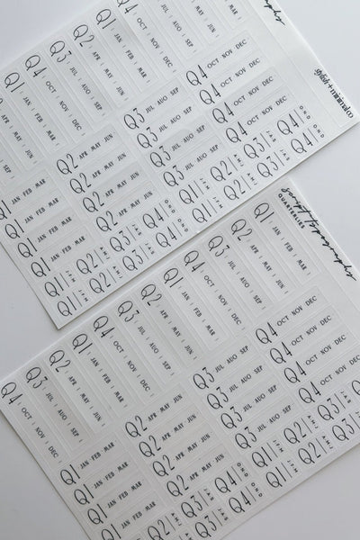 Quarterly script typography sticker sheet