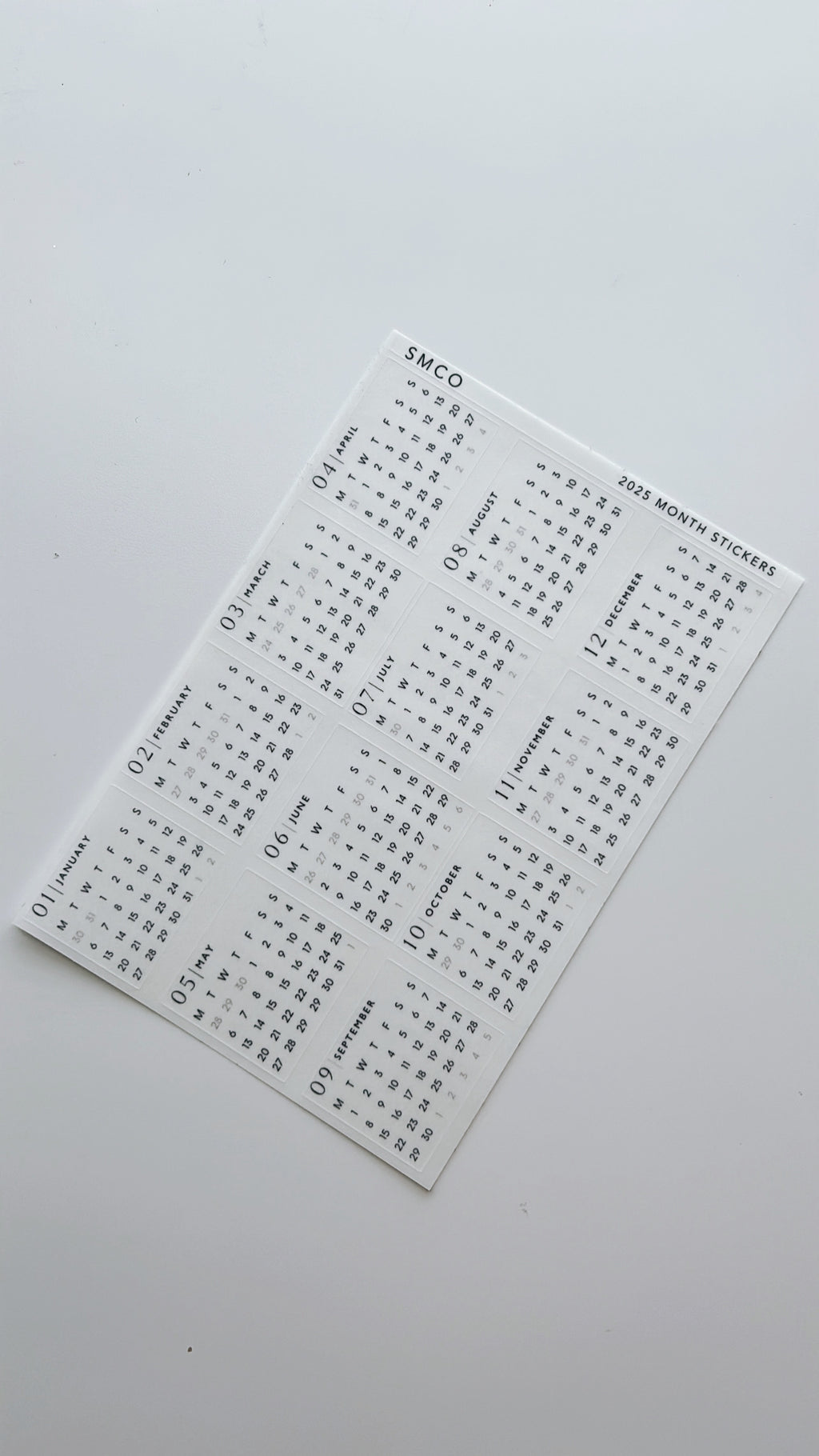 2026 monthly calendar stickers