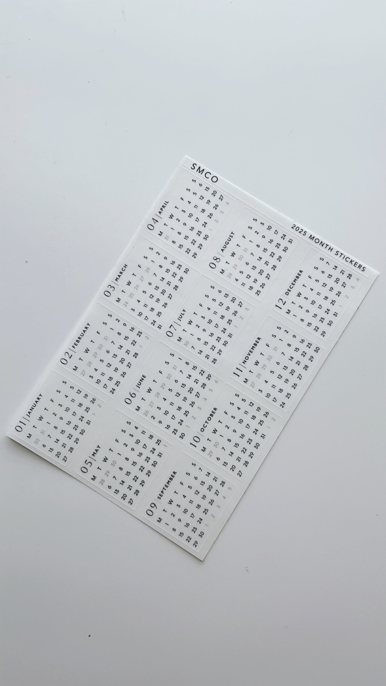 2026 monthly calendar stickers