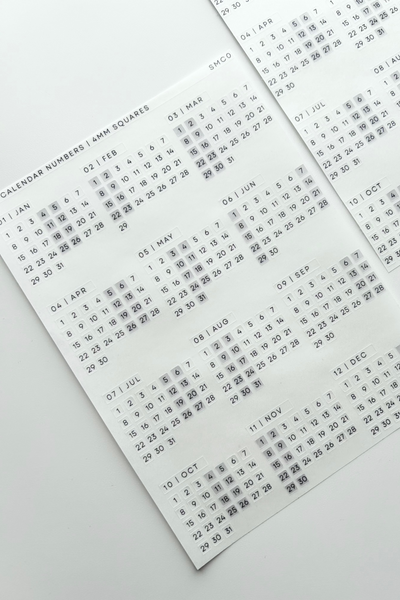 365 calendar numbers - 4mm squares