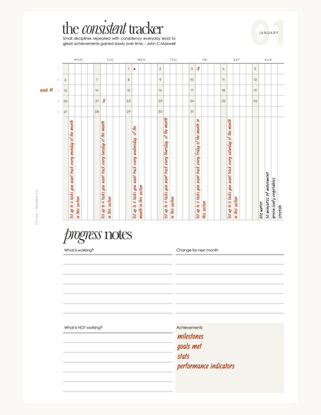 2025 monthly trackers Printed Inserts