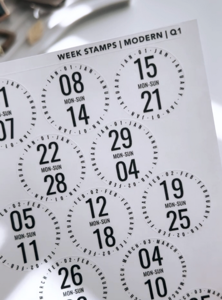 2024 date stamp week stickers - modern