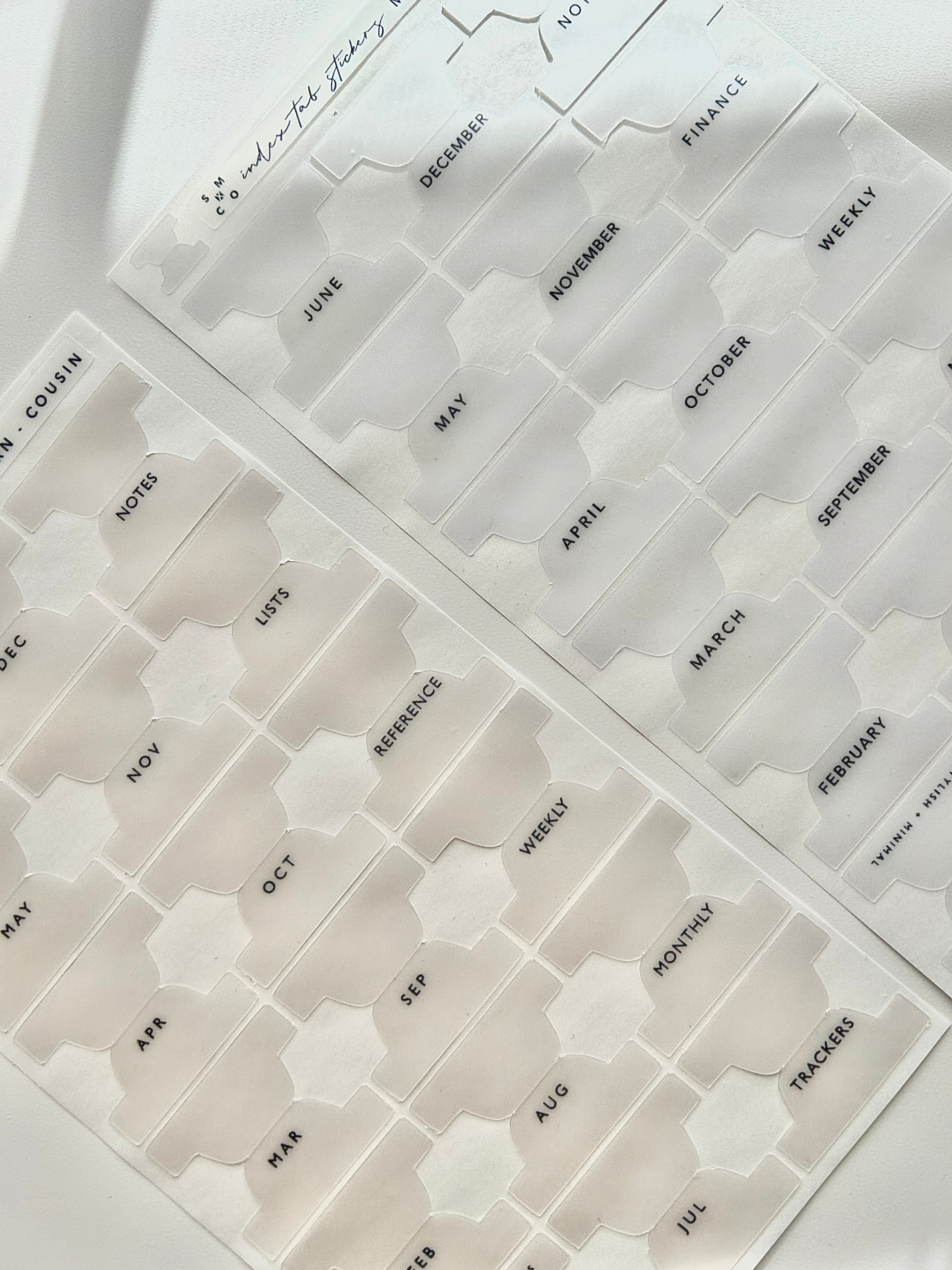 A5 hobo cousin plastic index tabs - spelled out months