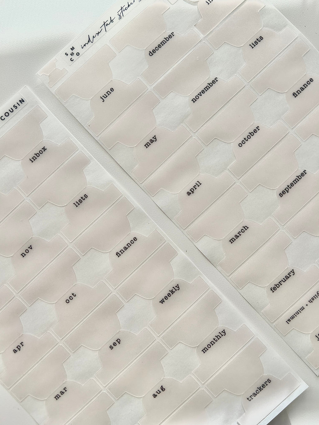 A5 hobo cousin plastic index tabs - spelled out months
