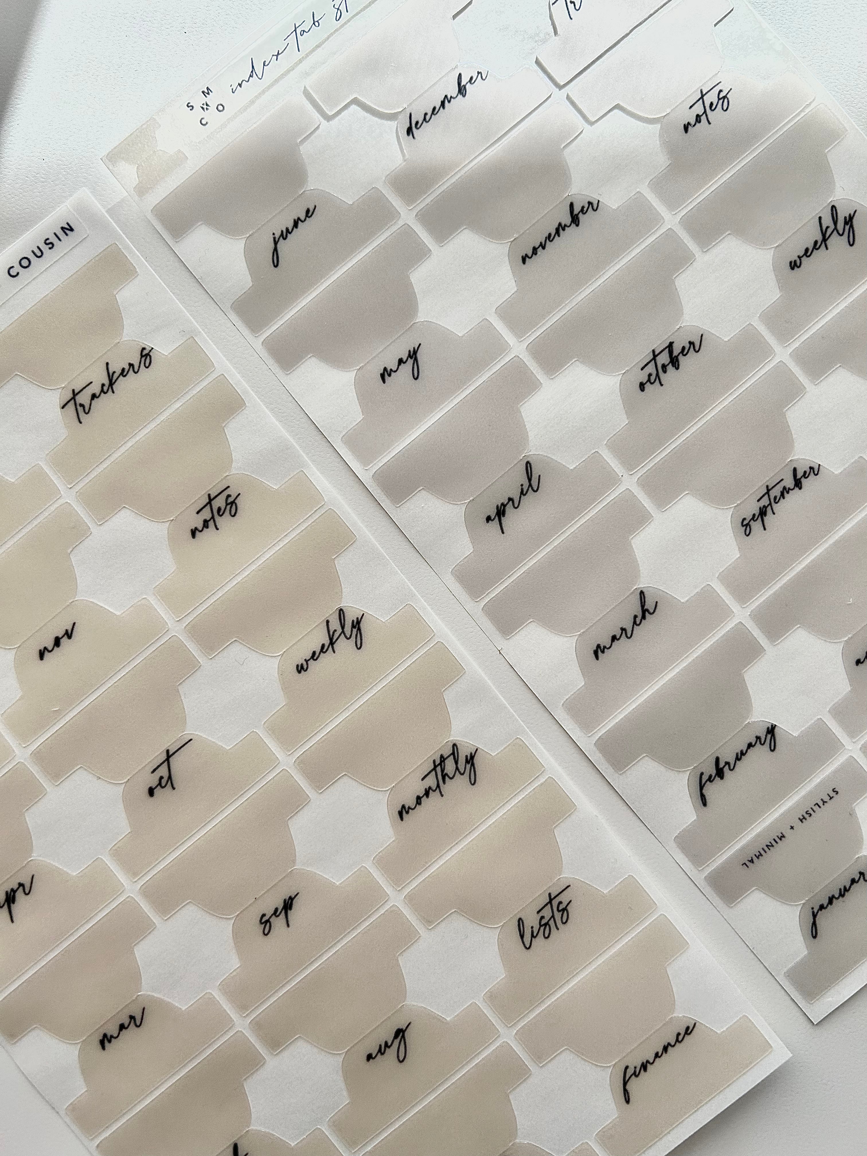 A5 hobo cousin plastic index tabs - spelled out months