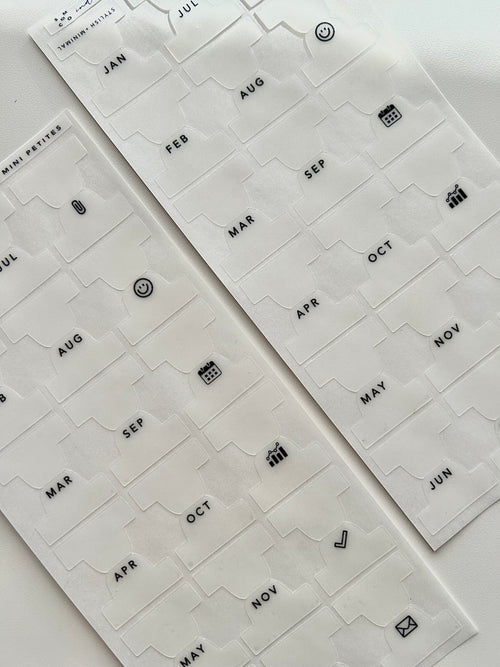 A6 mini plastic index tabs - months abbreviated
